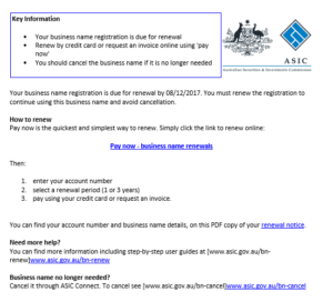 ASIC Scam Email November 2017